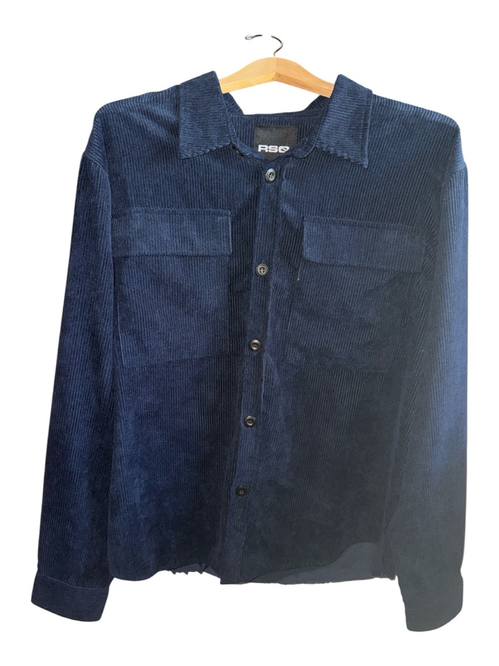 RSQ Men’s Long Sleeve Navy Blue Corduroy Button Up Front Pocket Long Sleeve Top